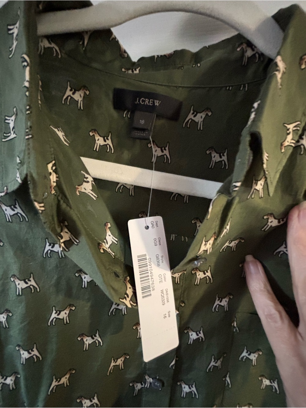 J. Crew Olive Green Button-Up Shirt with Dog Print - Picture 3 of 7
